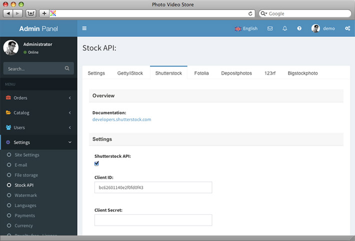 Shutterstock API integration